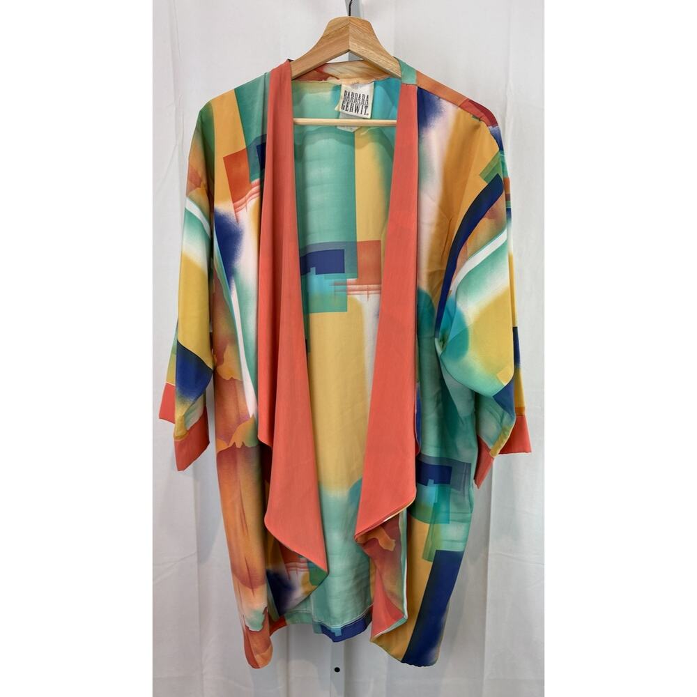 BARBARA GERWIT Size L Cocoon Kimono Jacket Open Front Tunic Multicolor - Picture 9 of 9